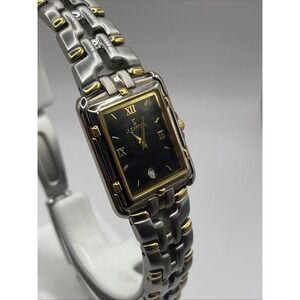 Le Chateau‎ Women's Quartz Two Tone Watch Black Dial 6.5" Band- New Battery
